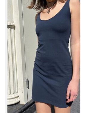 brandy melville jada dress blue Blue Satin Long A-Line Prom Dress, Simple Blue Short Sleeve Evening Dr main image 0